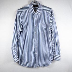 Allen Edmonds Button Down Medium Blue White Striped Luxury Cotton